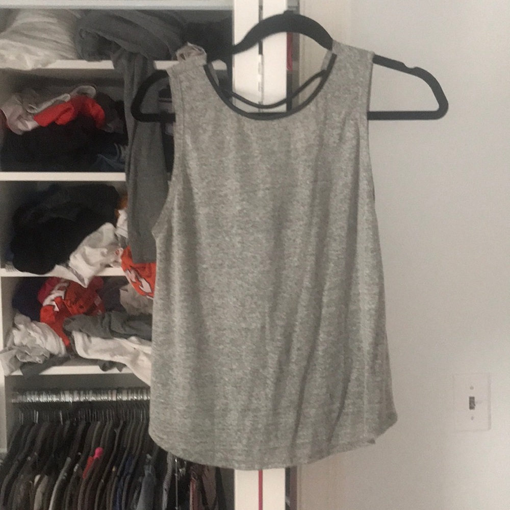 Gray tank top with leather detailing